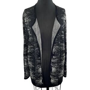 EILEEN FISHER Black White Printed Organic Cotton Draped Open Front Cardigan XL
